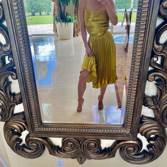 ❌SOLD❌ BNWT Nasty Gal Gold Pleated Skirt Size 2 - Picture 2 of 10